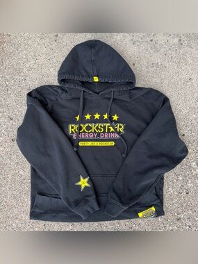 Y2K Rockstar Energy Drink Black Hoodie with Yellow Logo